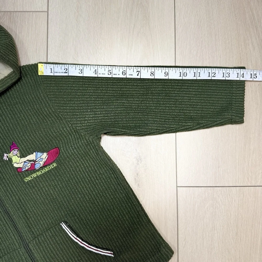 VTG‎ Y2K Kids For Kids Snowboarder Hoodie Green Zip Jacket Girls Size 6 2000s